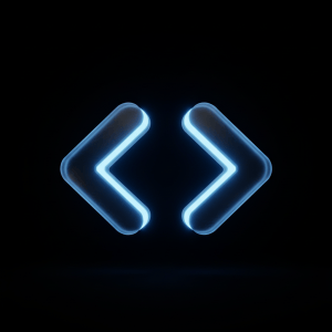 Glass angle-bracket shapes glowing blue