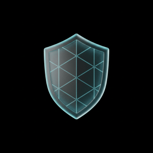 Glass shield glowing cyan